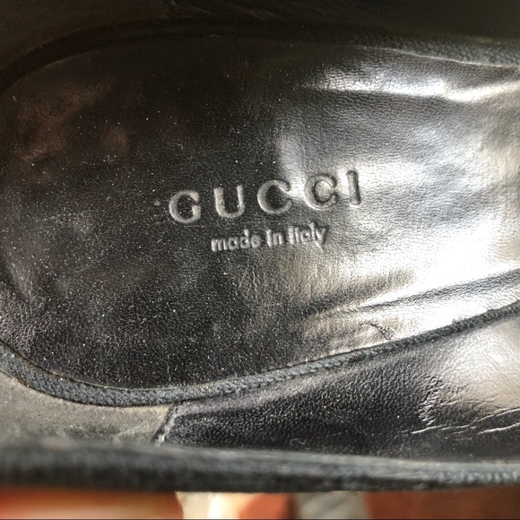 Authentic GUCCI Italy Bamboo Black LOGO Peep Toe Heels IT 39C/9 US - Picture 11 of 12